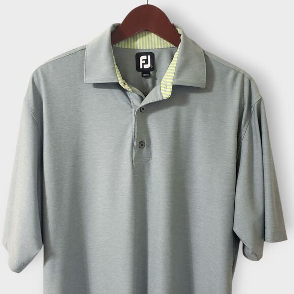 Footjoy Mens Performance Polo Shirt Sz Large Grey Yellow Golf Preppy Casual - Picture 2 of 12